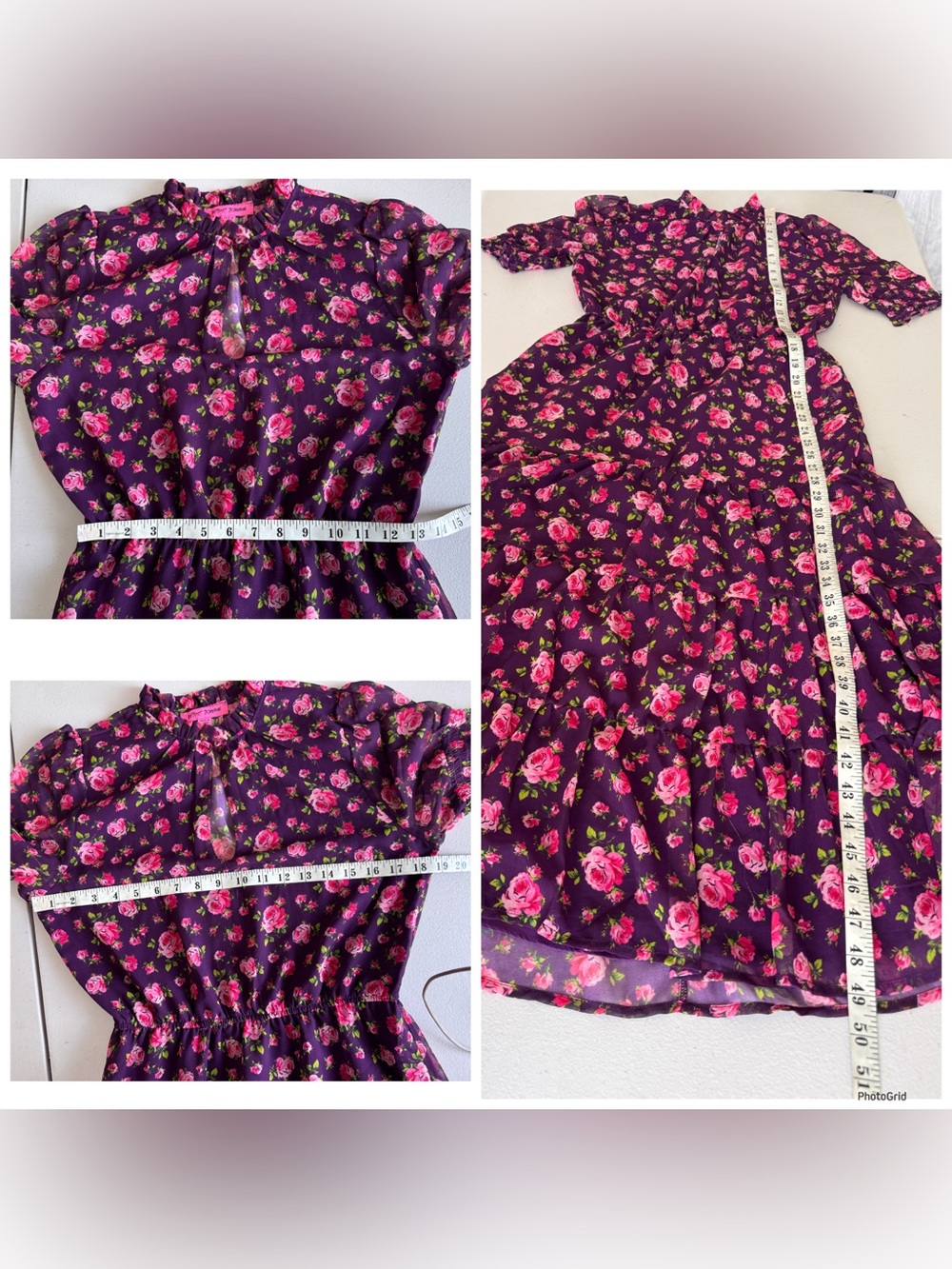 Betsey Johnson Floral Keyhole Midi Dress in Deep Purple with Pink Roses Small - Picture 7 of 11